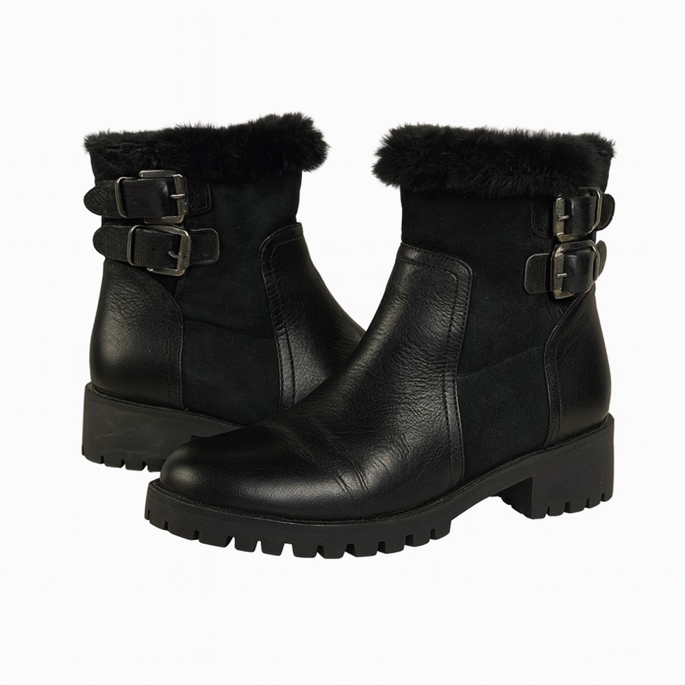 NAPOLEONI Leather Suede Shearling Zip-up Buckled Ankle Boots Made in Italy Sz 36